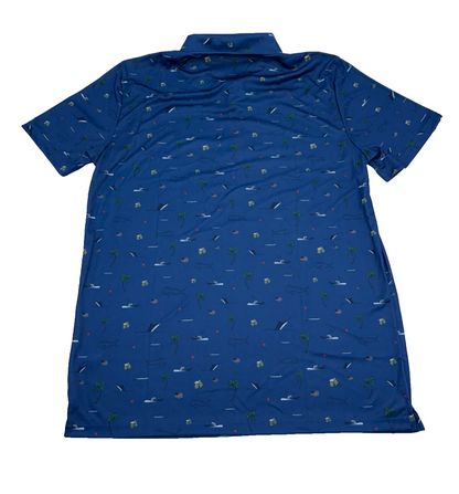 $55 Huk Men's Pursuit Beach Freedom Print Polo - Blue - Medium - New With Tags