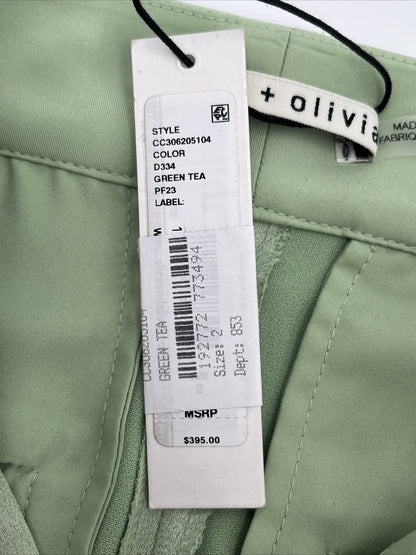 Alice + Olivia Women’s Deanna High-Waist Bootcut Pant-Green Tea-Sz: 2- New $395