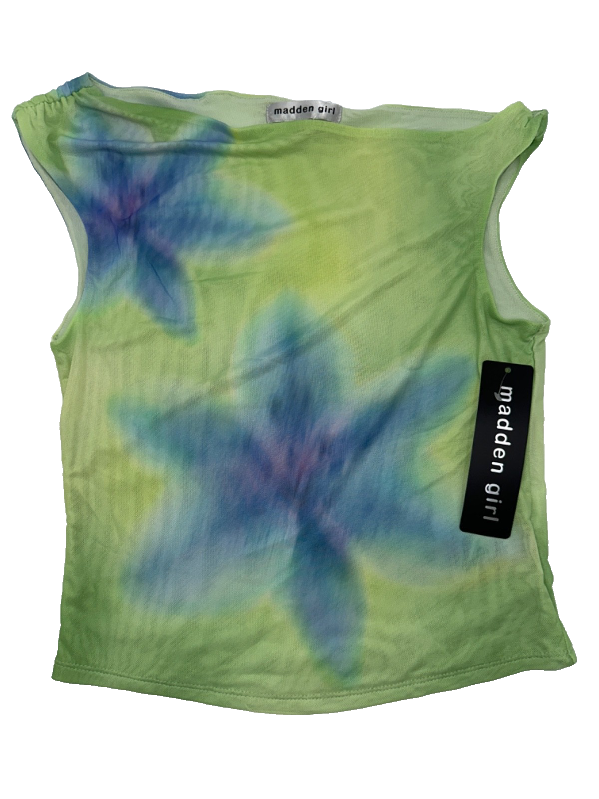 Madden Girls Asymmetrical Twist Strap Top Shirt- Citron Combo - Large - New Tag