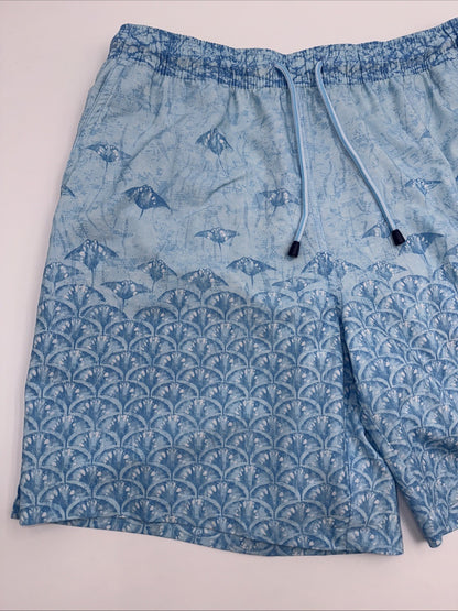 $100 Peter Millar Men’s Tropical Stingray Swim Trunks - Blue- Medium - NWT