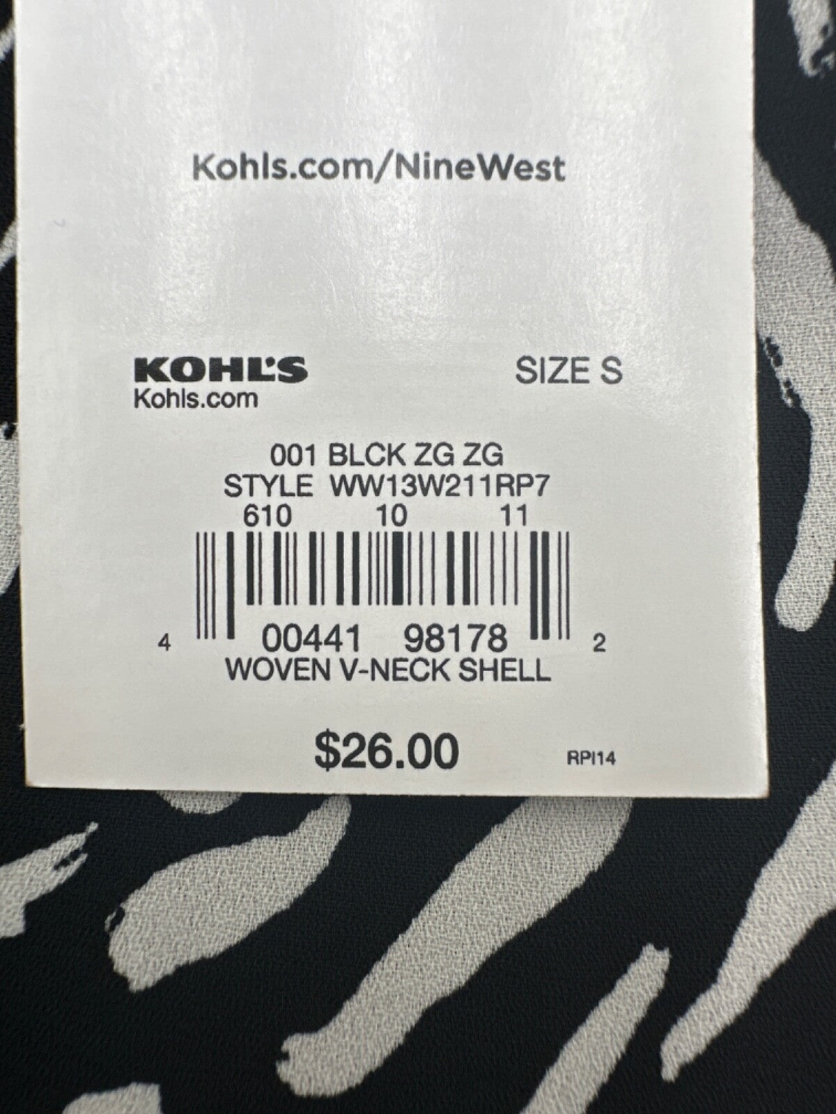 Nine West Women's Woven V Neck Shell Blouse - Black/White - Small - New