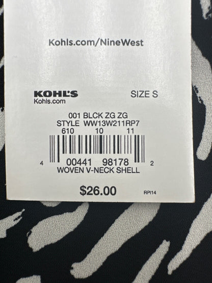 Nine West Women's Woven V Neck Shell Blouse - Black/White - Small - New