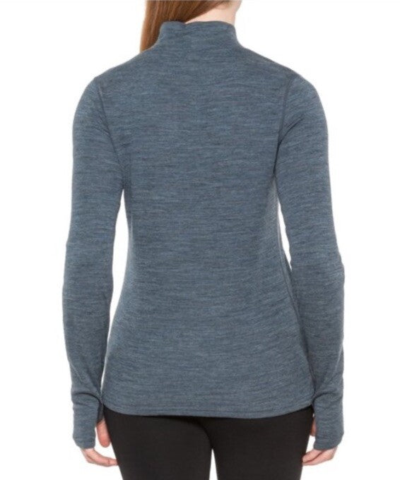 $95 Wicked Wool Women’s Merino Long Sleeve Mock Neck Pullover Top- Blue- Small