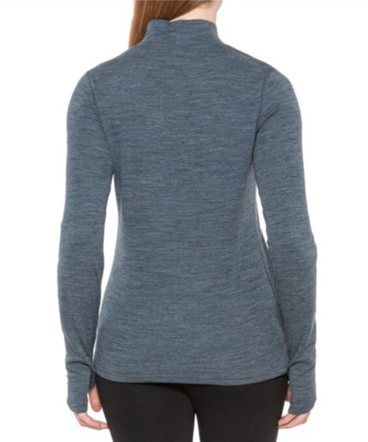 $95 Wicked Wool Women’s Merino Long Sleeve Mock Neck Pullover Top- Blue- Small