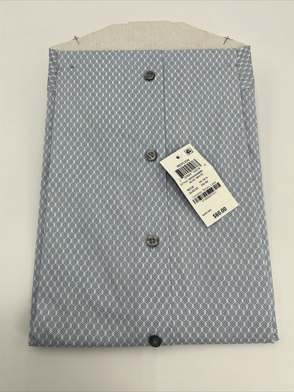 Alfani Men’s Regular Fit Cotton Button Up Long Sleeve Shirt-Blue/White-14-14.5-S