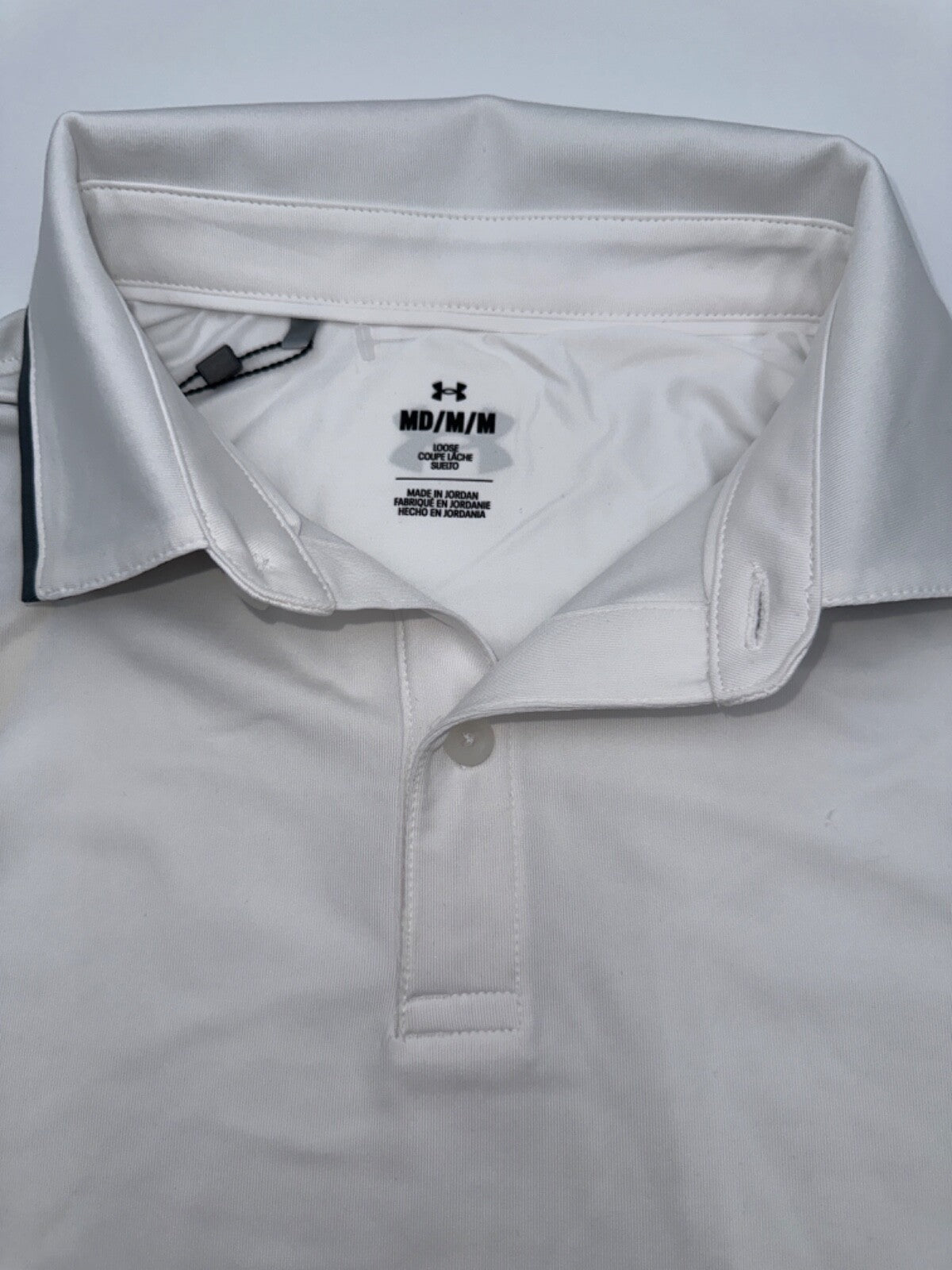 $65 Under Armour Men's T2 Green Tipped Polo - White/Grey - Medium -New With Tag