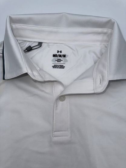 $65 Under Armour Men's T2 Green Tipped Polo - White/Grey - Medium -New With Tag