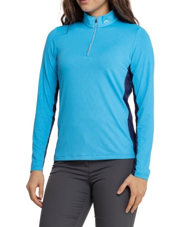$160 KJUS Women’s Sunshine Comfort 1/4 Zip Golf Pullover UPF 50-Blue-Small-New