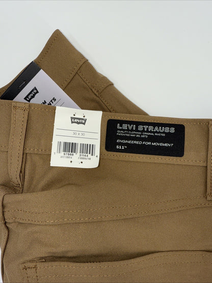 $70 Levi's Men's 511 Slim Tech Pants Stretch A92130010- Tan - 30W 30L - New Tag