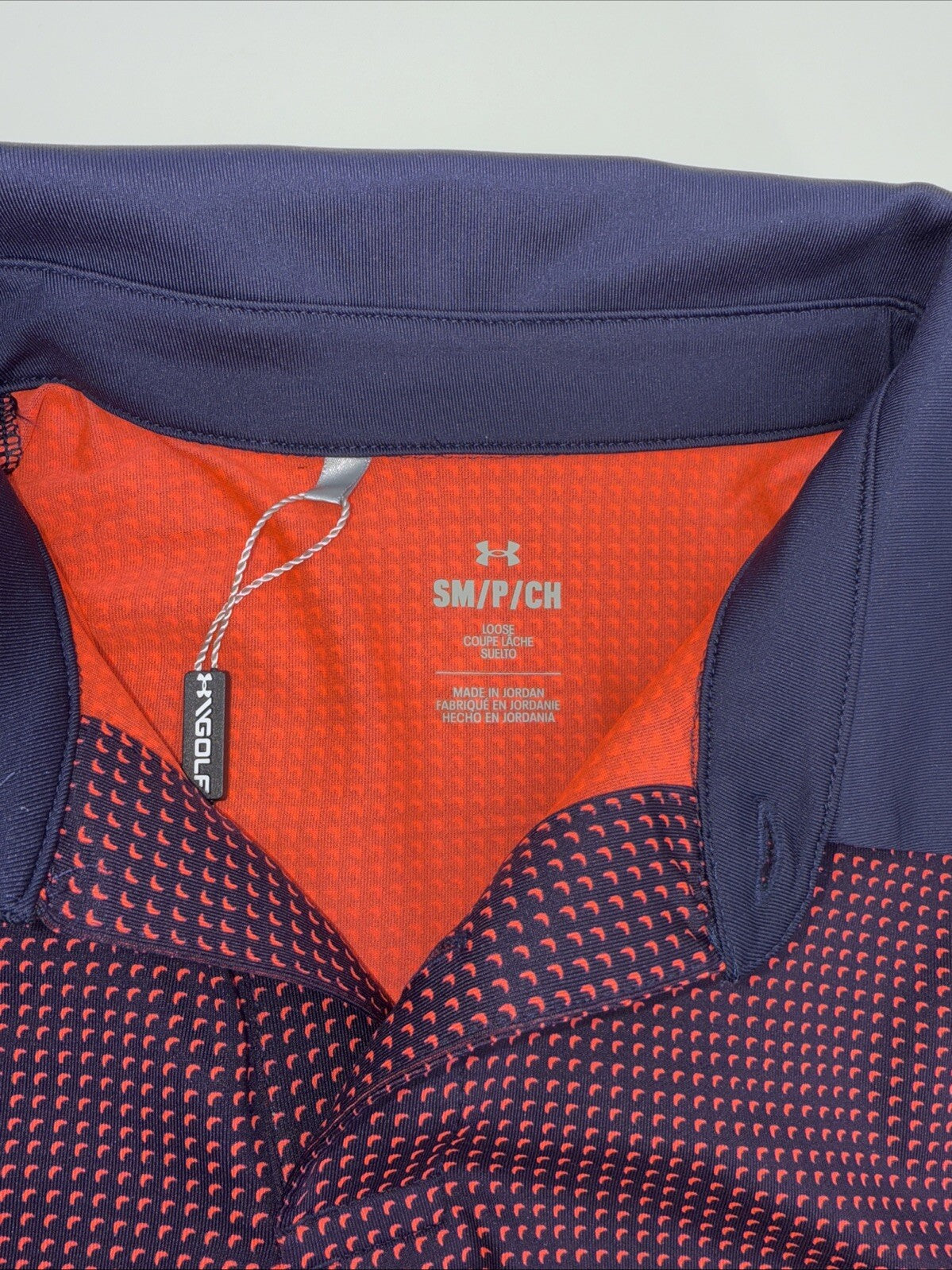 $78 Under Armour Golf Men's T2 Half Moon Polo Shirt- Navy/Orange- Small-New Tag