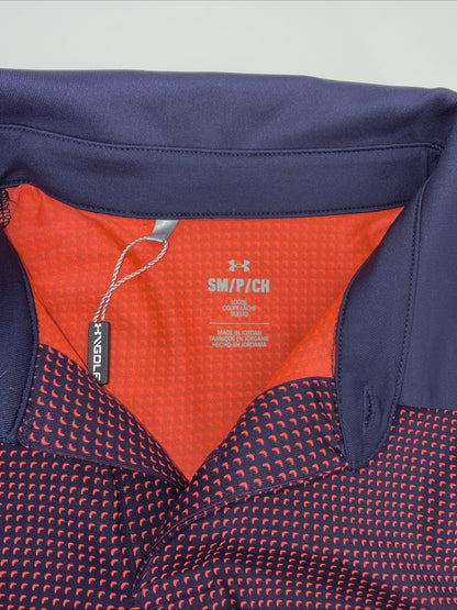 $78 Under Armour Golf Men's T2 Half Moon Polo Shirt- Navy/Orange- Small-New Tag