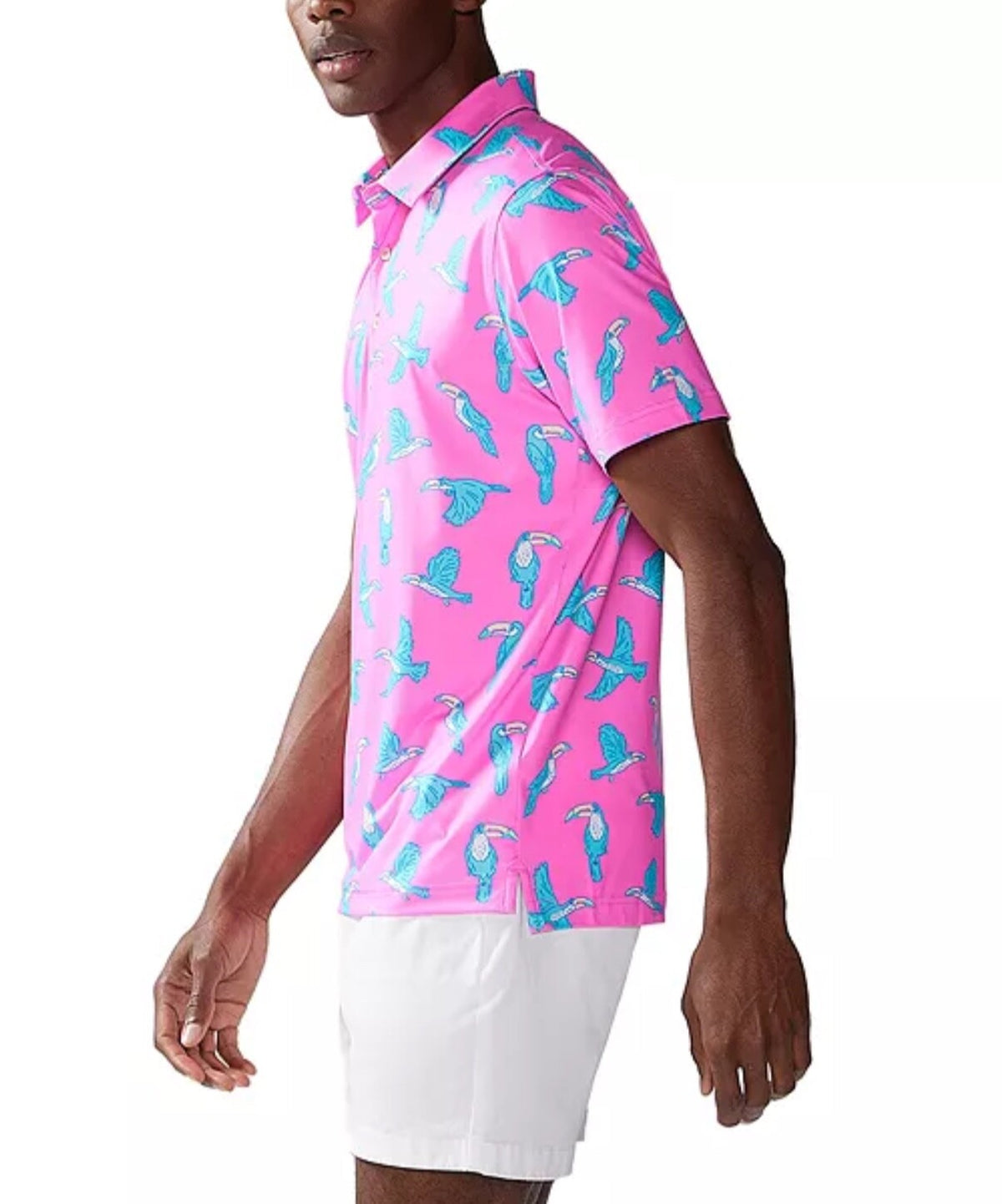 $60 Chubbies Men's-The Toucan Do It Performance Polo 2.0-Pink Multivolor-Medium