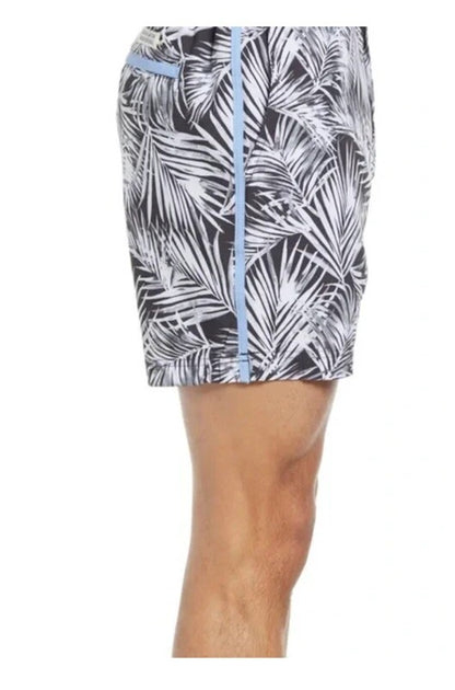 $89 FAIR HARBOR Men’s Sextant Swim Trunk Inner Lined Shorts-white/Blk-Size: 36W