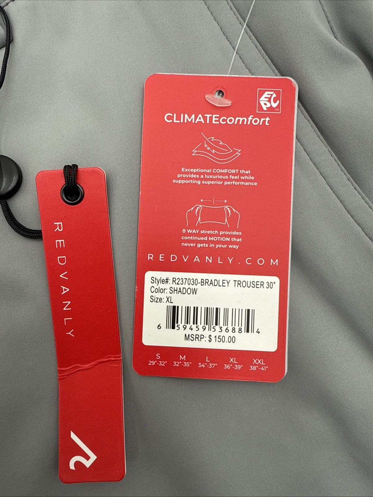 $150 Redvanly Men’s Bradley Golf Pants - Shadow Grey - XLarge- New With Tags