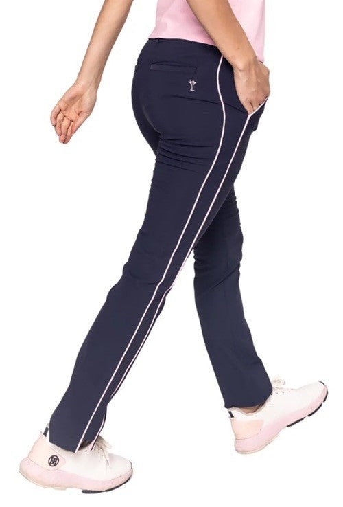 $158 Golftini Ankle Pant Side Stripes Golf Pants- Navy/Pink-Large-New Tags