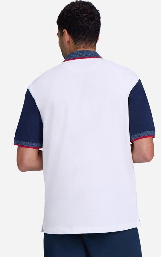 $84 Bad Birdie Men’s Pique Golf Polo Shirt- White/Navy/Red- Medium- New Tags