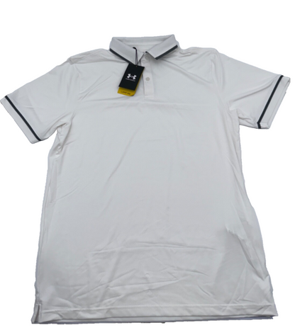 $65 Under Armour Men's T2 Green Tipped Polo - White/Grey - Medium -New With Tag