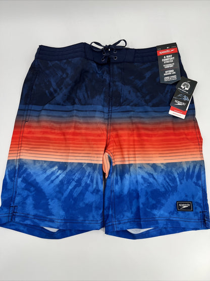 $62 Speedo Men’s Bondi 9""  Comfort Stretch Lined Boardshorts-Red Blue-Medium