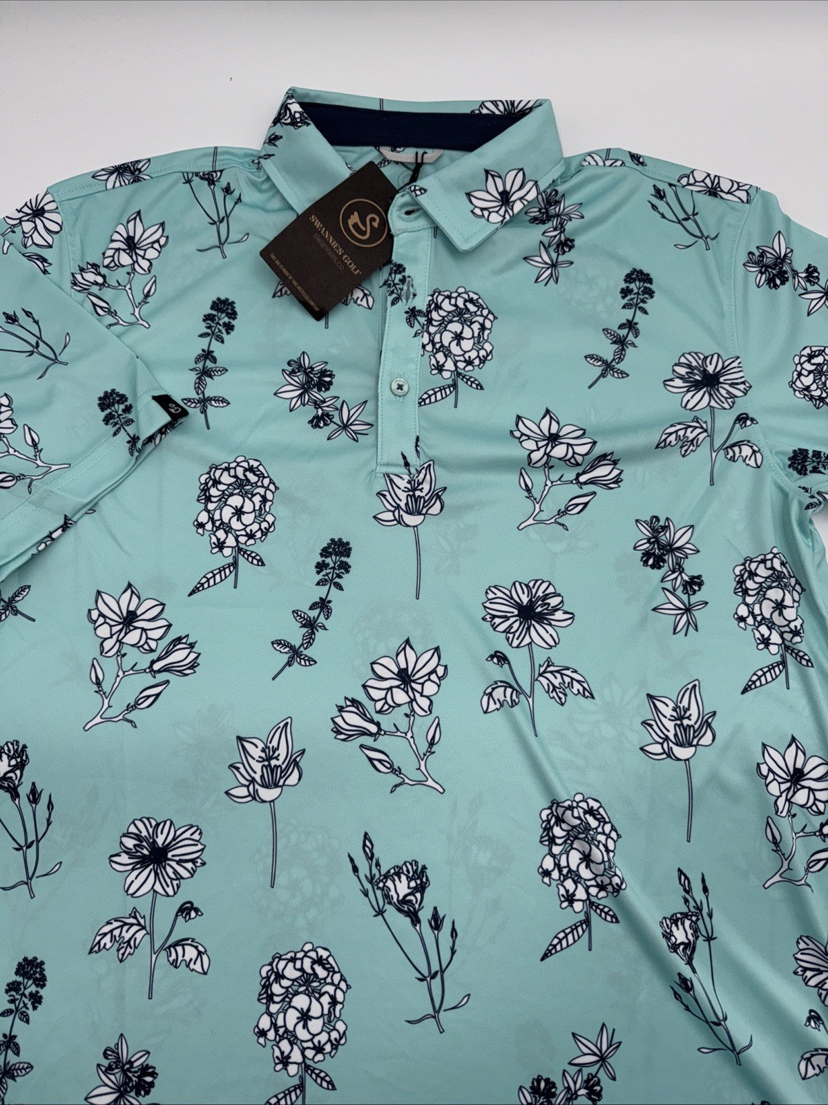 $68 Swannies Men’s Golf Epp Polo Shirt-Aqua/White- Medium - New Tags