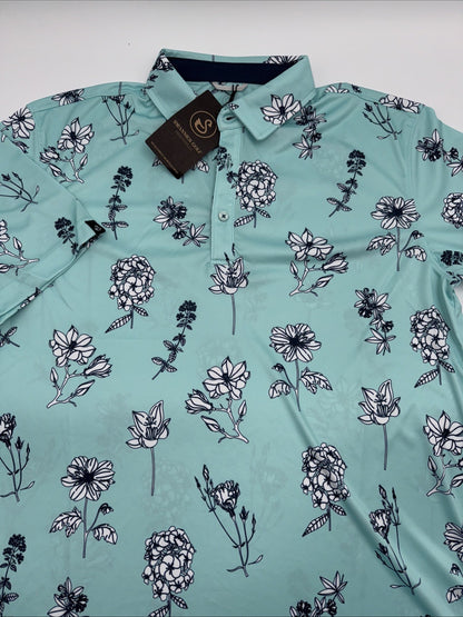 $68 Swannies Men’s Golf Epp Polo Shirt-Aqua/White- Medium - New Tags