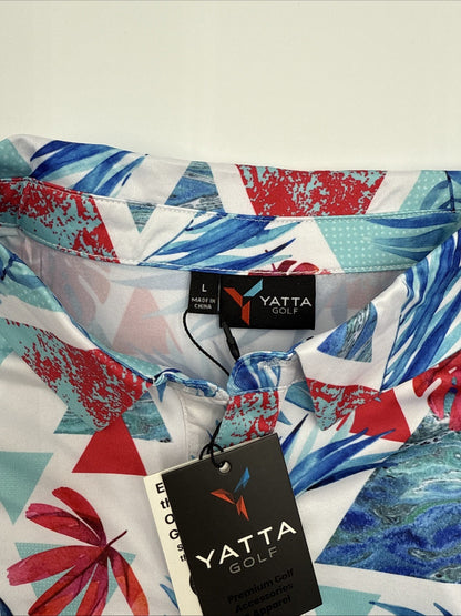 $65 Yatta Golf Men’s MaiKai’i Golf Polo Shirt- White/Blue/Red- Large - New