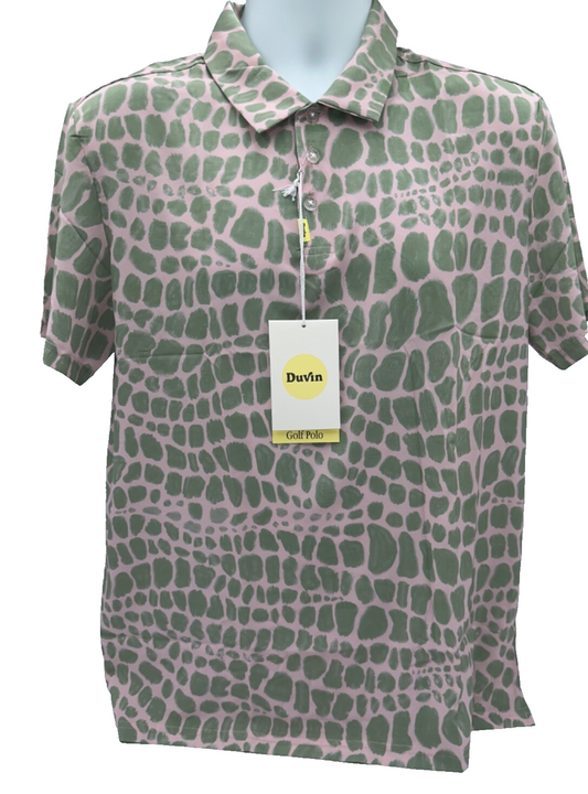 $54 Duvin Men's Gator Golf Polo Shirt - Pink/Green - Medium - New With Tags