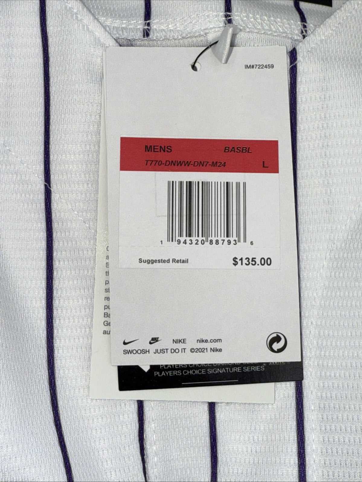 $135 Nike Mens Official Colorado Rockies Ryan McMahon #24 White Jersey-Large-New
