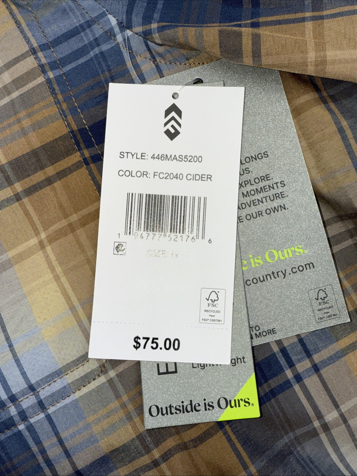 $75 Free Country Men's Excursion Short Sleeve Poplin Shirt- Cider- Size: Medium