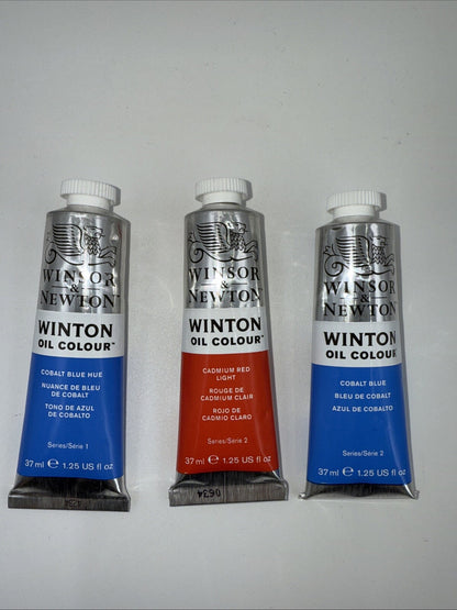 Combo Of 3 Winsor and Newton Winton Oil Colour 1.25 oz. Cadmium 1 Red,2 Blue