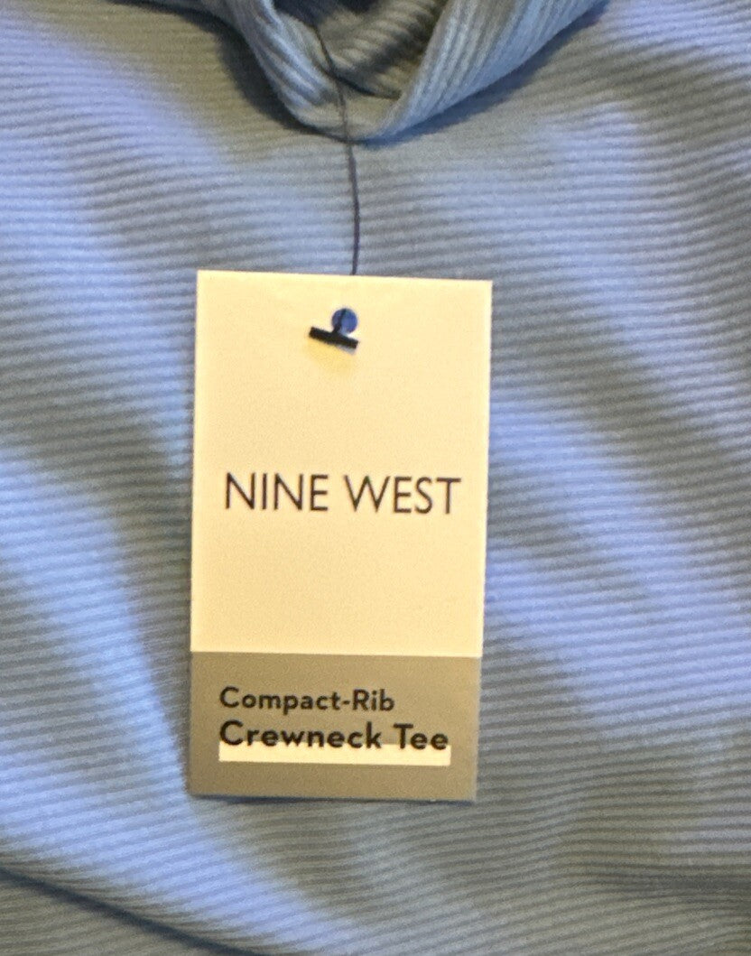 Nine West Women's Fitted Ribbed Crewneck Top Shirt - Subtle Periwinkle- Small