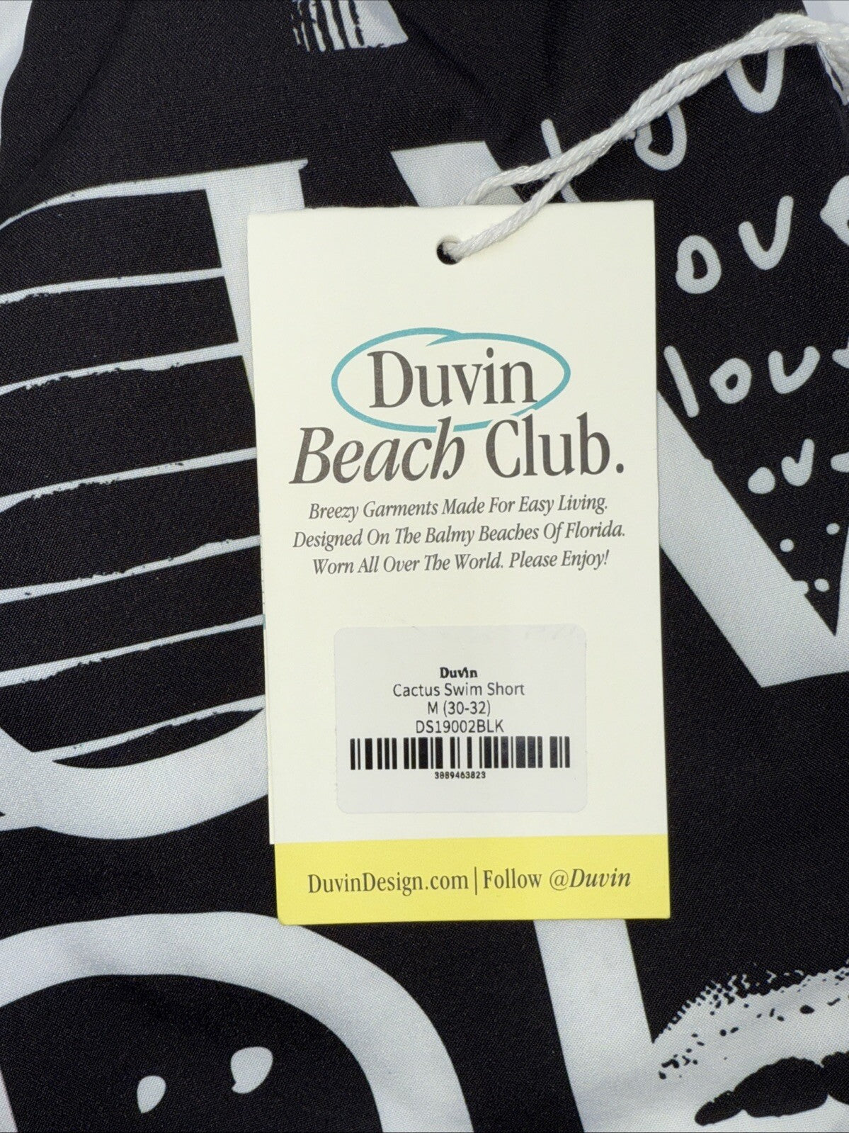 $65 Duvin Design Men's Cactus Swim Trunk Shorts - Black/White - Size: Medium-NEW