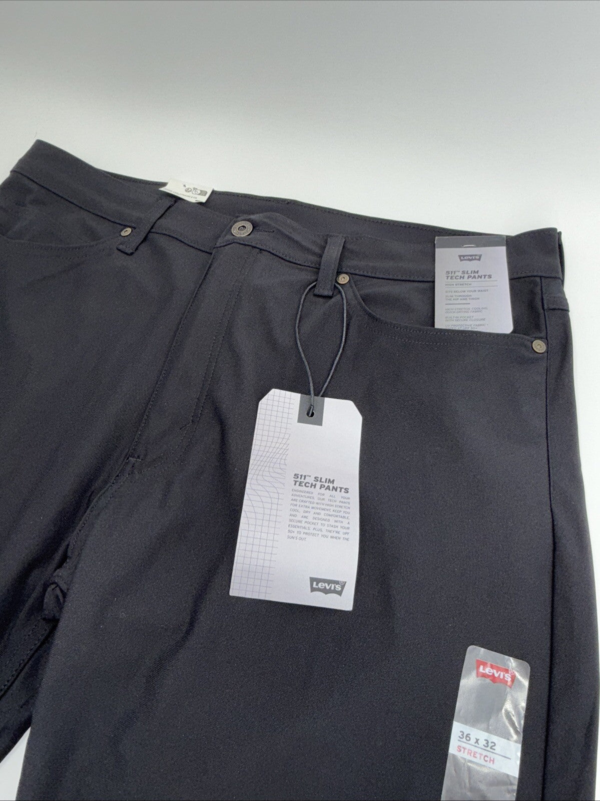 $70 Levi's Men's 511 Slim Tech Pants Stretch A92130010- Black- 36W 32L - New Tag