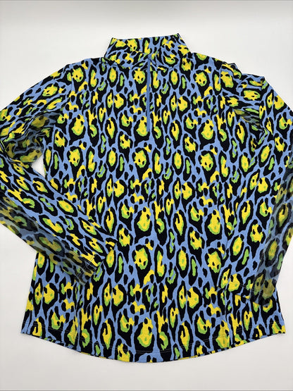 $100 Ibkul Women’s Long Sleeve Zip Mock Neck Top-Gemma Peri Multi -Medium-New