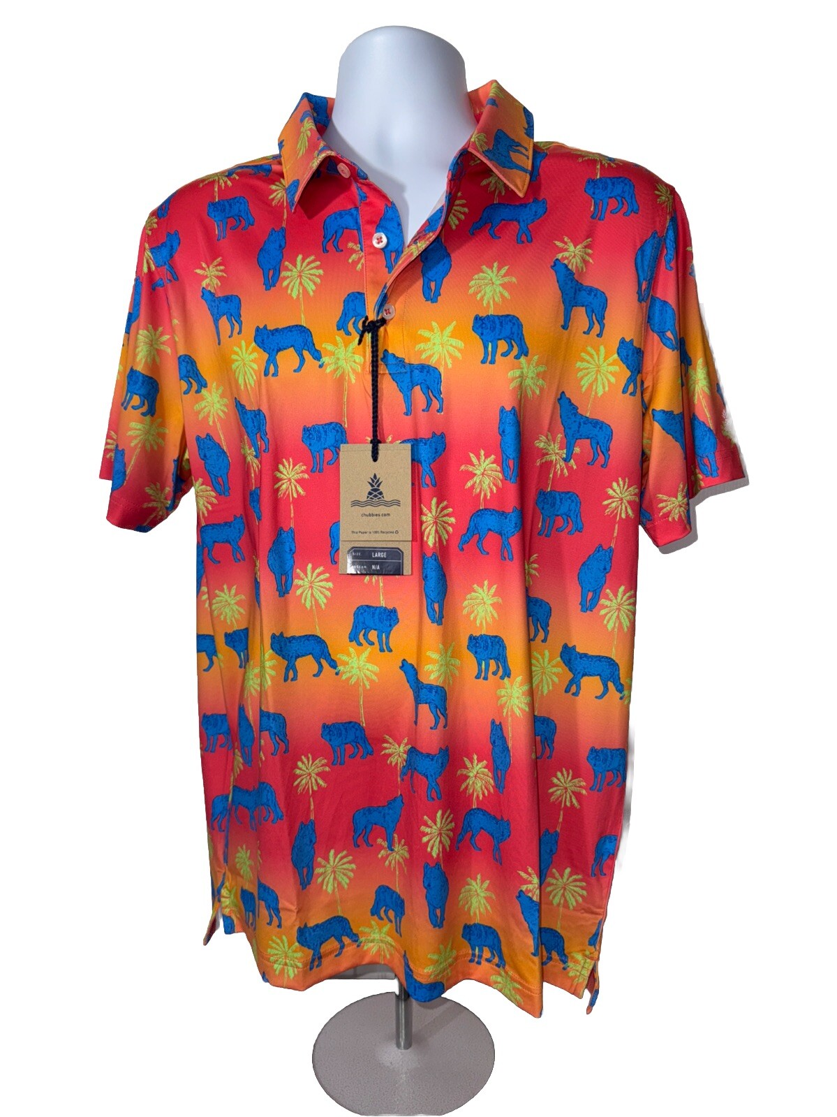 Chubbies Men's The Howler Moon Performance Polo Shirt-Orange Multi-Medium-New