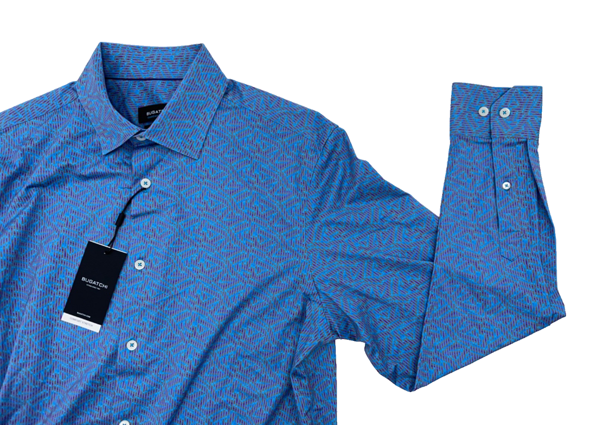 $149 Bugatchi Men's Long Sleeve Button Down Shirt - Blue/Orange/Purple - Medium