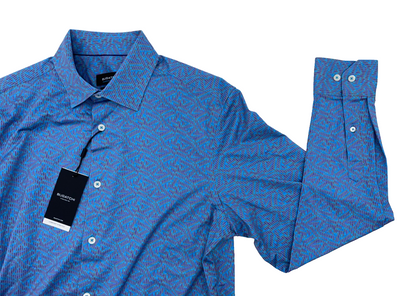 $149 Bugatchi Men's Long Sleeve Button Down Shirt - Blue/Orange/Purple - Medium