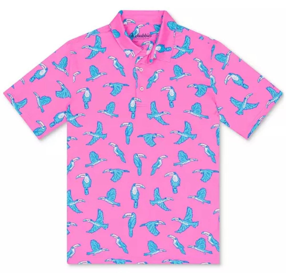 $60 Chubbies Men's-The Toucan Do It Performance Polo 2.0-Pink Multivolor-Medium