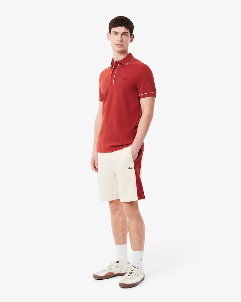 $85 Lacoste Men's Cotton Fleece Colorblock Shorts - White/Brown - Large - New