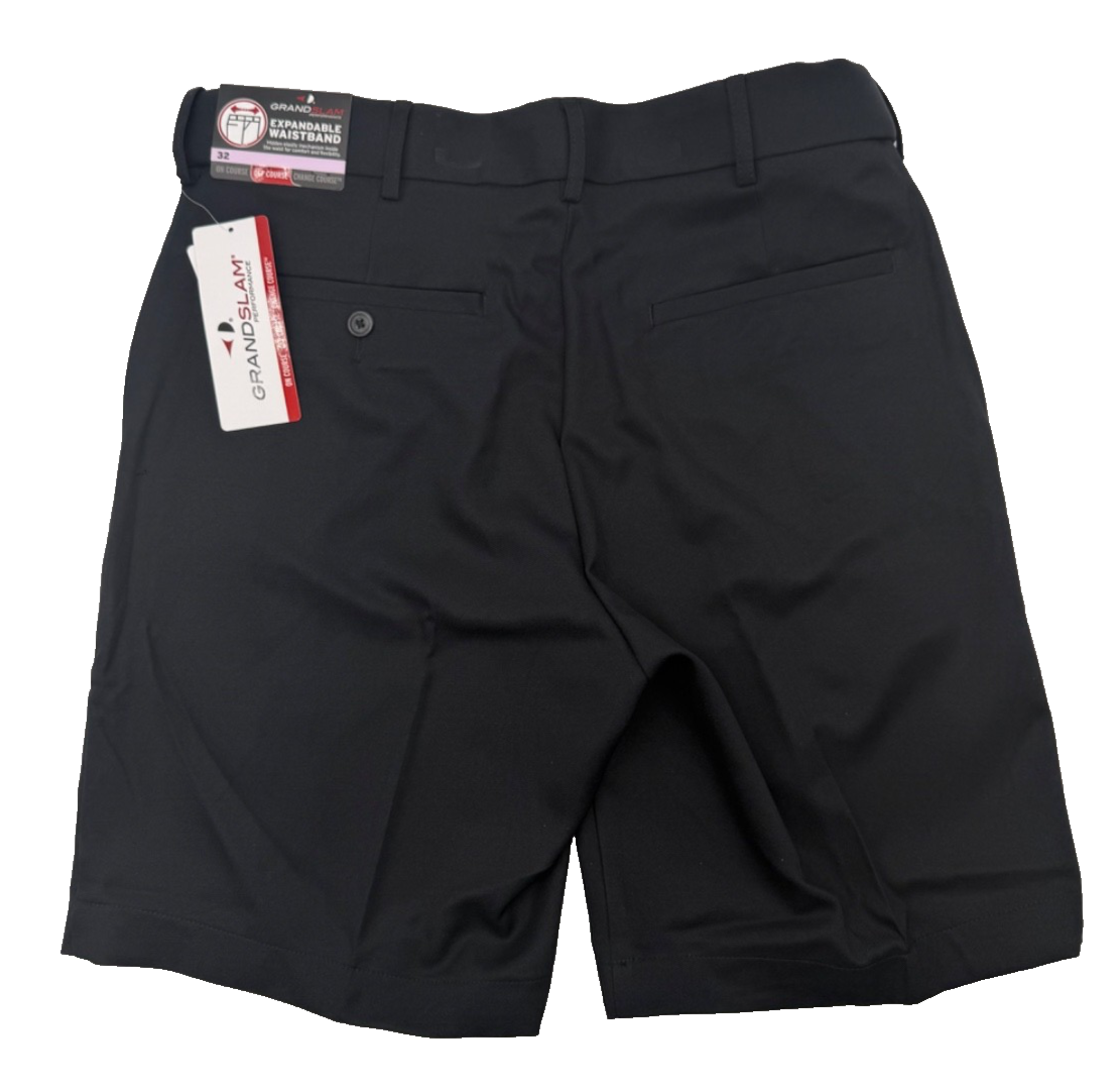 $40 Grand Slam Men’s- Flat Front Expandable Waistband Golf Short- Black- 32W-New
