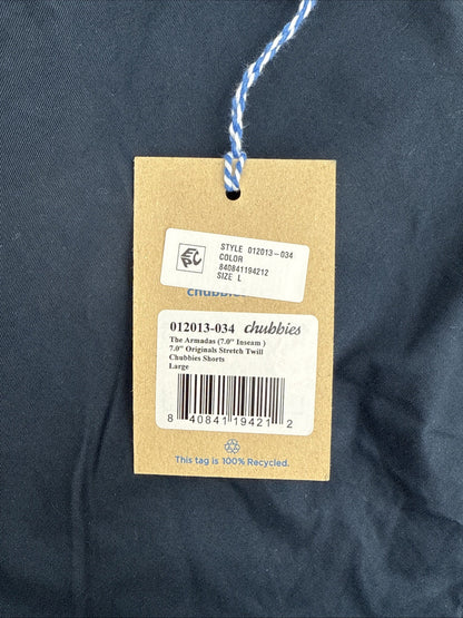 $70 Chubbies The Armadas 7” Originals Stretch Twill Shorts-Navy- Large- New Tag