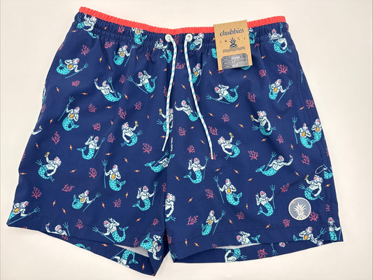$70 Chubbies The Triton Of Sea 5.5" Inseam Swim Trunks- Blue -Medium -New Tag