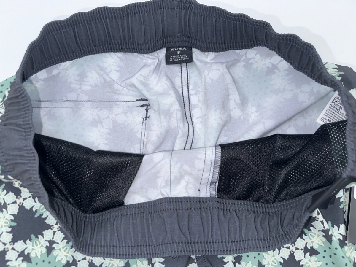 $60 RVCA Men's Eastern Elastic 4 Way Stretch Swim Shorts -Green/Grey -Small-New