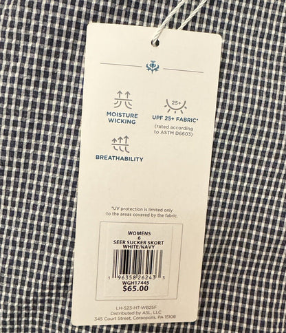 Lady Hagen Women’s Seer Sucker Skort- White Navy - Size 6 -NWT -MSRP $65