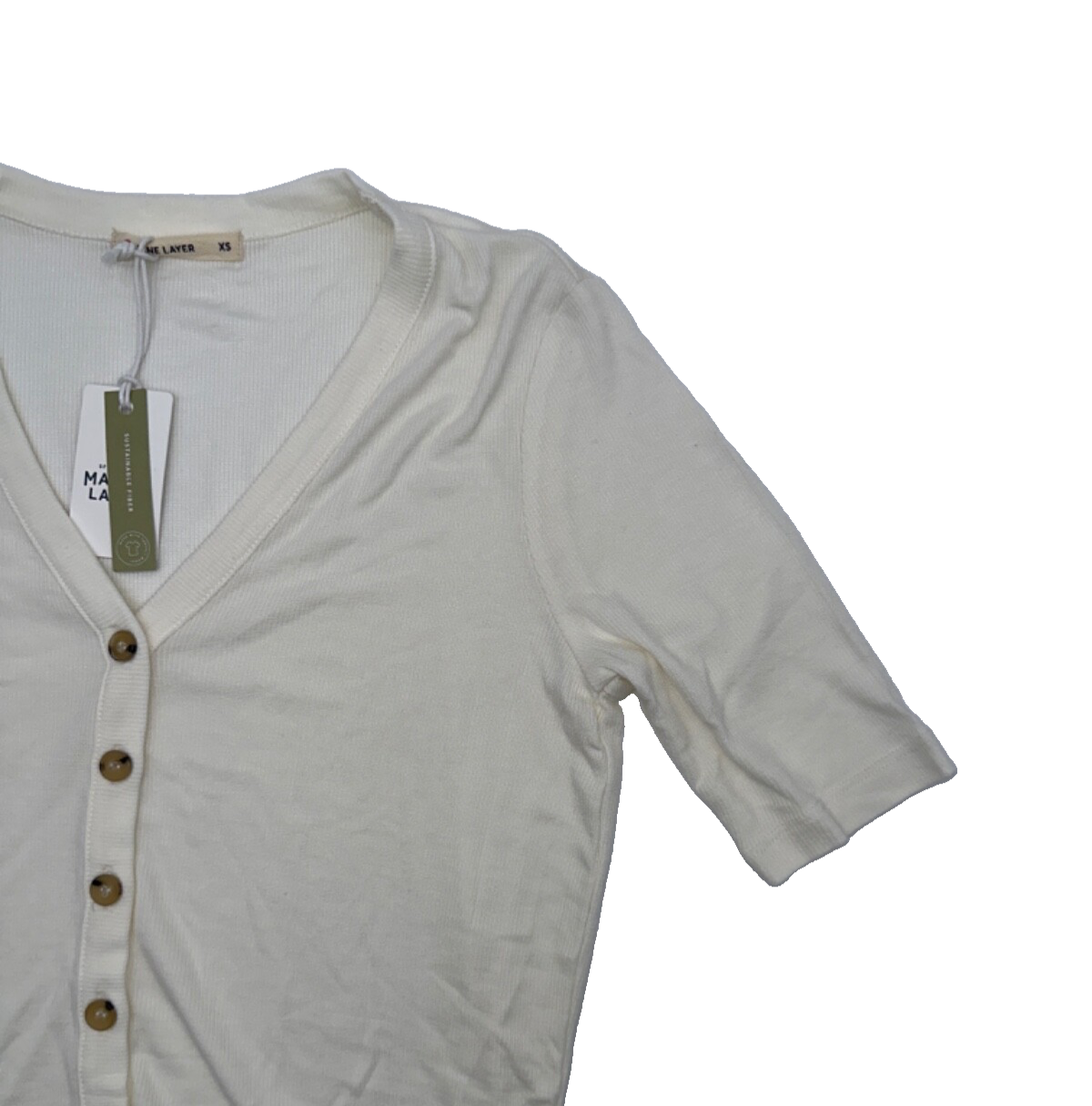 $58 Marine Layer Women's Lexi Ribbed V Neck Top - Antique White - XSmall - New
