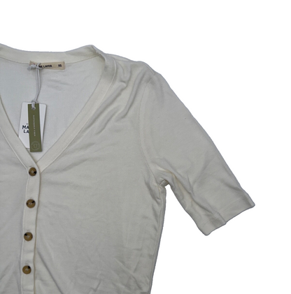 $58 Marine Layer Women's Lexi Ribbed V Neck Top - Antique White - XSmall - New