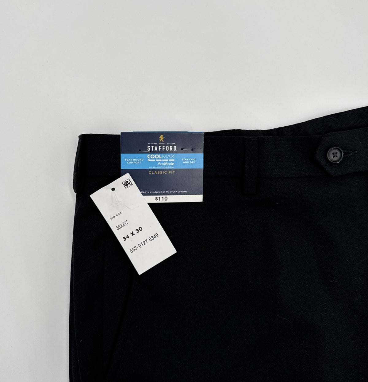 $110Stafford Coolmax Men’s Classic Fit Flat Front Suit Pants- Black- 34W 30L