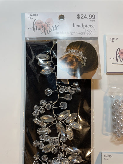 Combo Lot 3 PCs Studio His & Hers WEDDING Set: EARRINGS- Headpiece - Bracelet