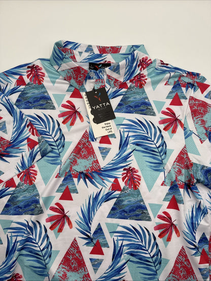 $65 Yatta Golf Men’s MaiKai’i Golf Polo Shirt- White/Blue/Red- Large - New