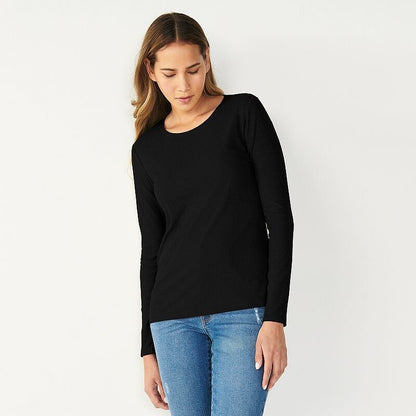 Nine West Women’s Soft Spun Long Sleeve Crew Neck Tee-Mineral Black- Small-New