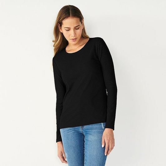 Nine West Women’s Soft Spun Long Sleeve Crew Neck Tee-Mineral Black- Small-New